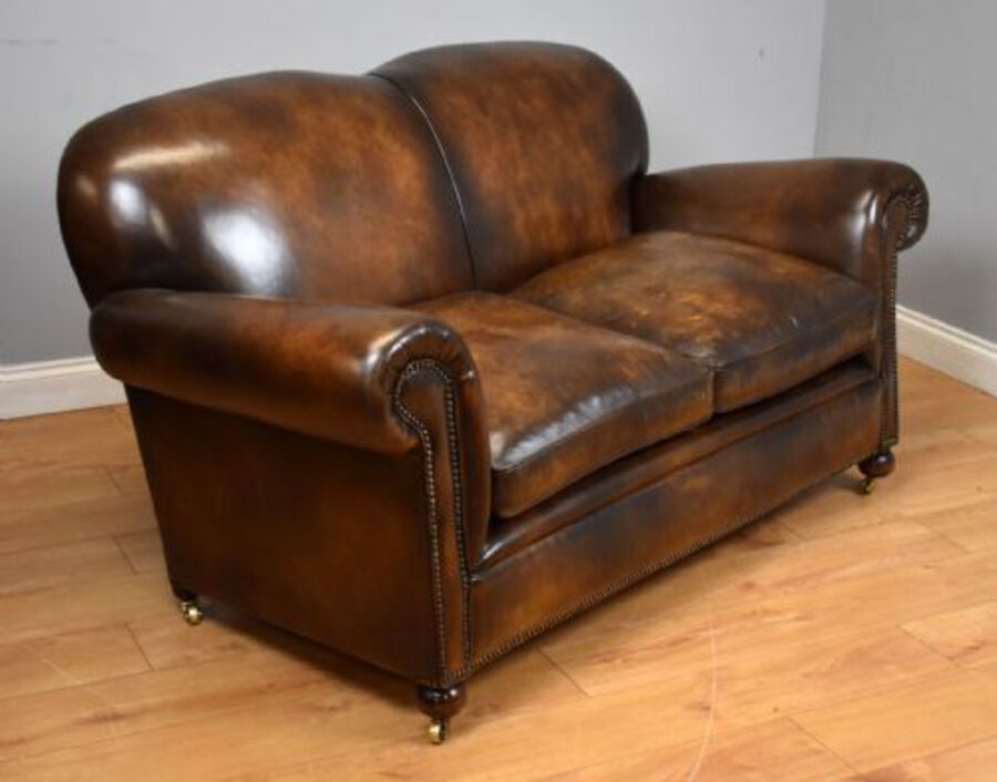 Antique Hand Dyed Brown Leather Sofa