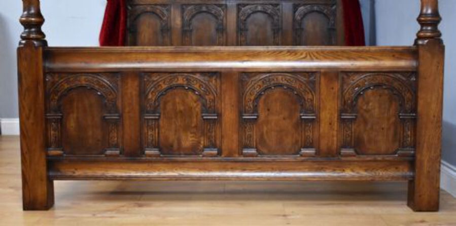 Antique Jacobean Style Carved Oak Four Posted Bed