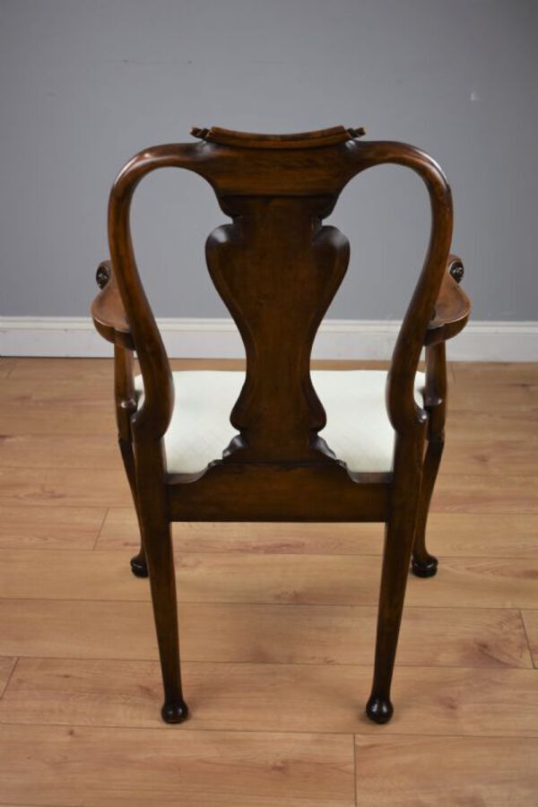 Antique Set Fourteen Walnut Queen Anne Style Dining Chairs