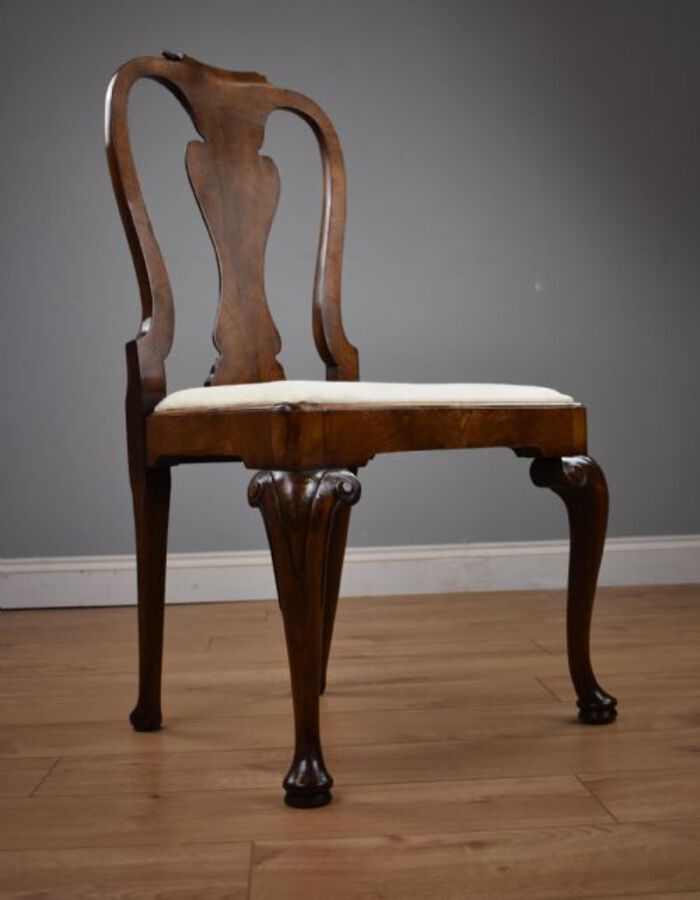 Antique Set Fourteen Walnut Queen Anne Style Dining Chairs