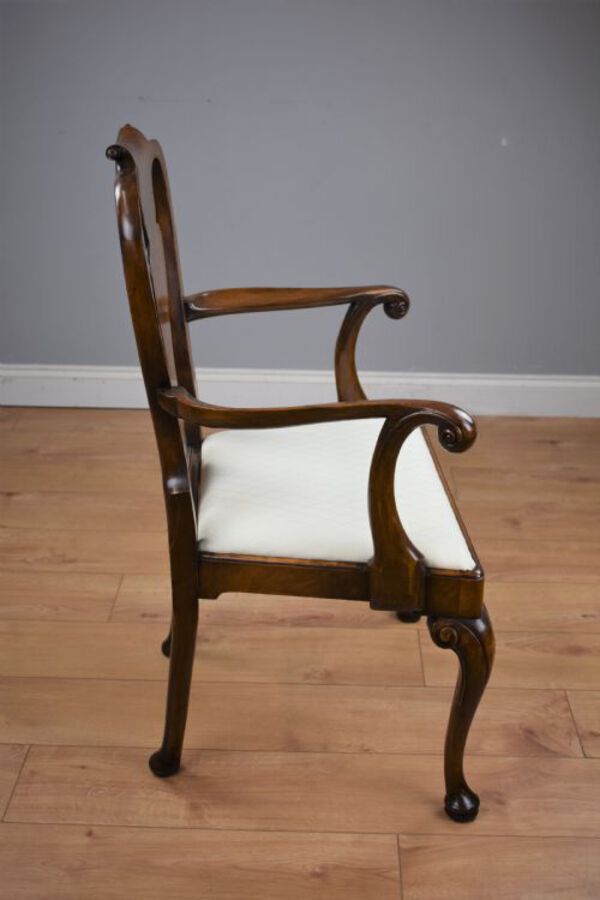Antique Set Fourteen Walnut Queen Anne Style Dining Chairs
