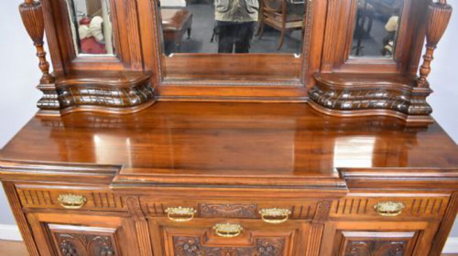 Antique Victorian Walnut Mirror Back Sideboard