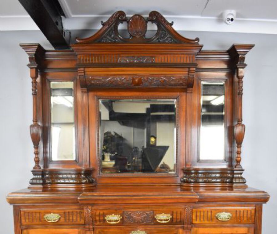 Antique Victorian Walnut Mirror Back Sideboard