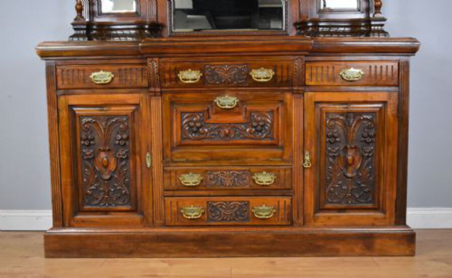 Antique Victorian Walnut Mirror Back Sideboard
