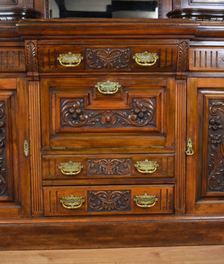 Antique Victorian Walnut Mirror Back Sideboard