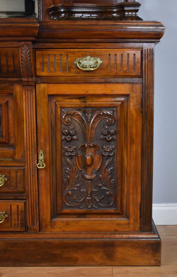 Antique Victorian Walnut Mirror Back Sideboard