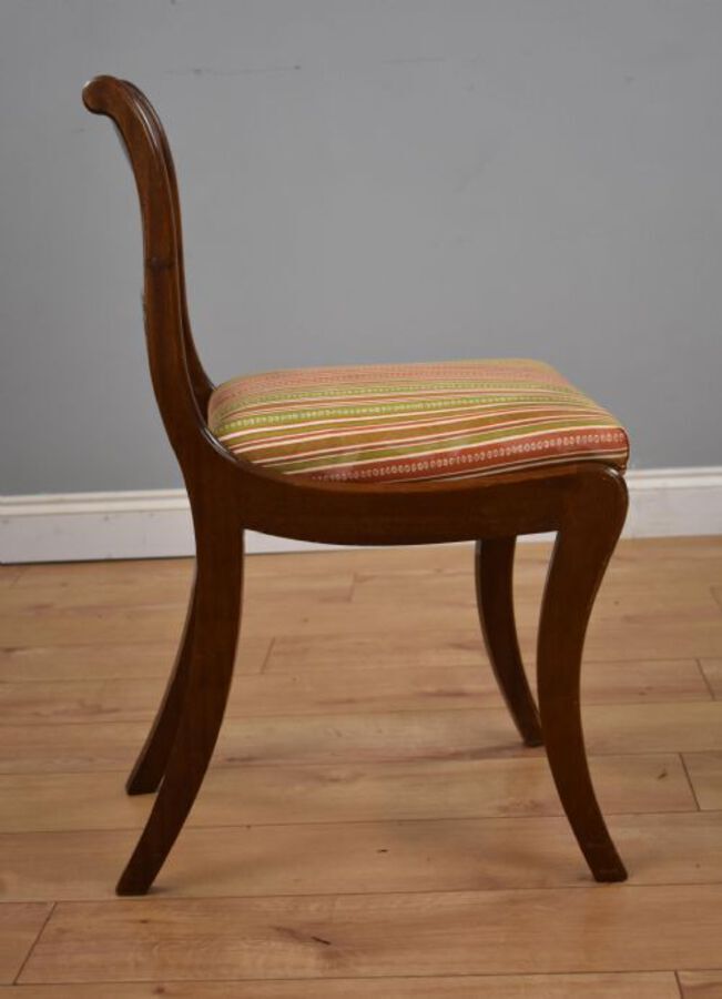 Antique Set Six Mahogany Brass Inlaid Dining Chairs