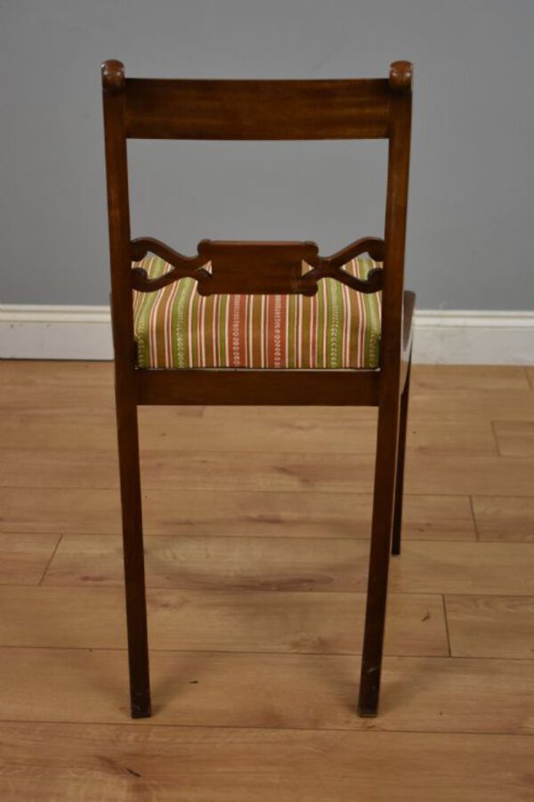 Antique Set Six Mahogany Brass Inlaid Dining Chairs