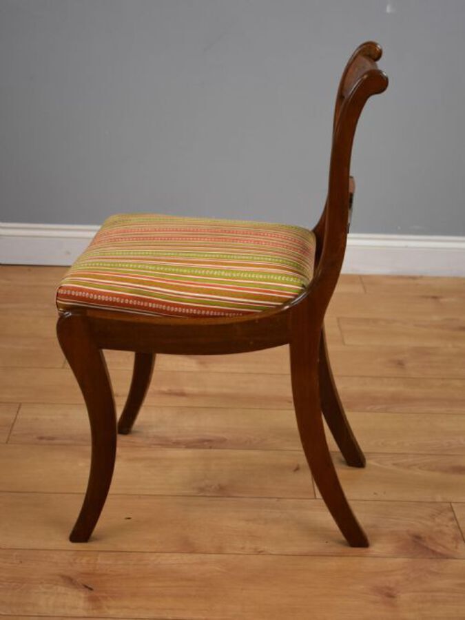 Antique Set Six Mahogany Brass Inlaid Dining Chairs