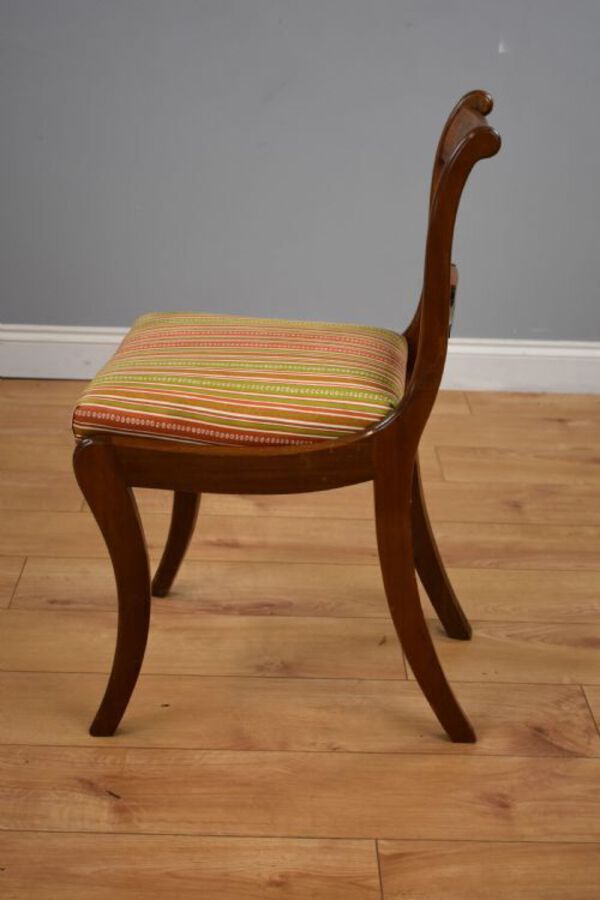 Antique Set Six Mahogany Brass Inlaid Dining Chairs