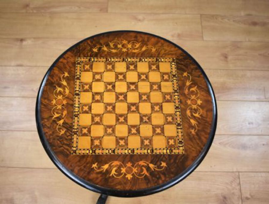 Antique Victorian Walnut Inlaid Chess Table