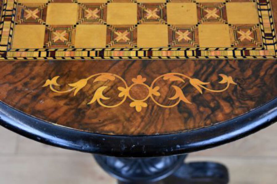 Antique Victorian Walnut Inlaid Chess Table