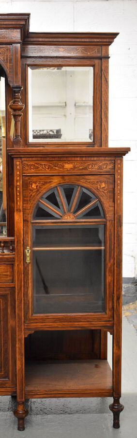 Antique Victorian Rosewood and Marquetry Display Cabinet