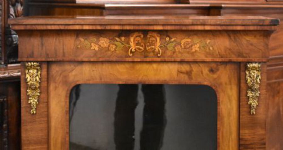 Antique Victorian Walnut and Marquetry Pier Cabinet