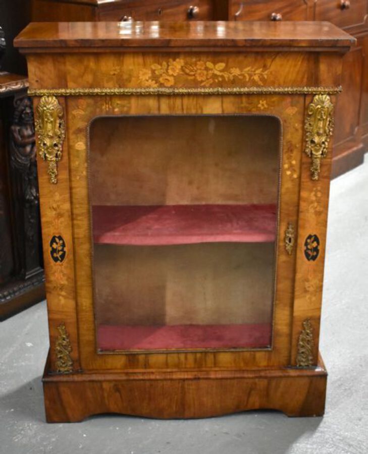 Antique Victorian Walnut and Marquetry Inlaid Pier Cabinet