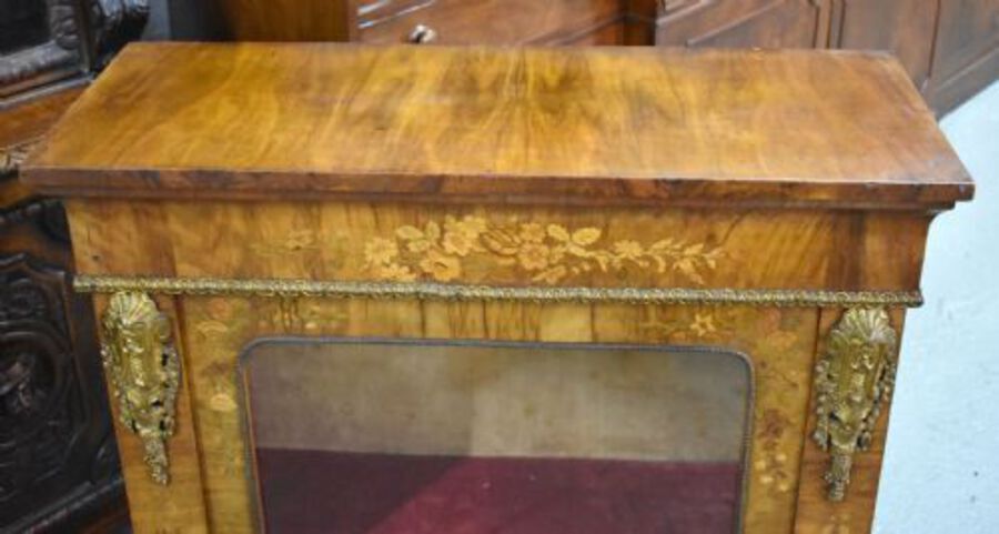 Antique Victorian Walnut and Marquetry Inlaid Pier Cabinet