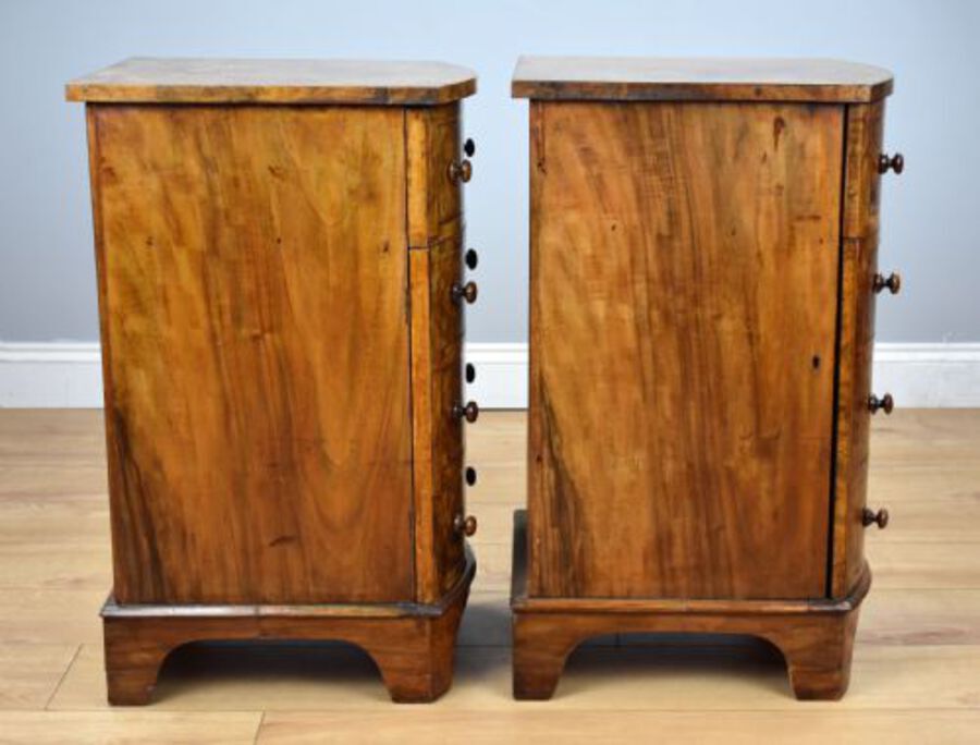 Antique Pair of Victorian Burr Walnut Bow Front Bedside Cabinets