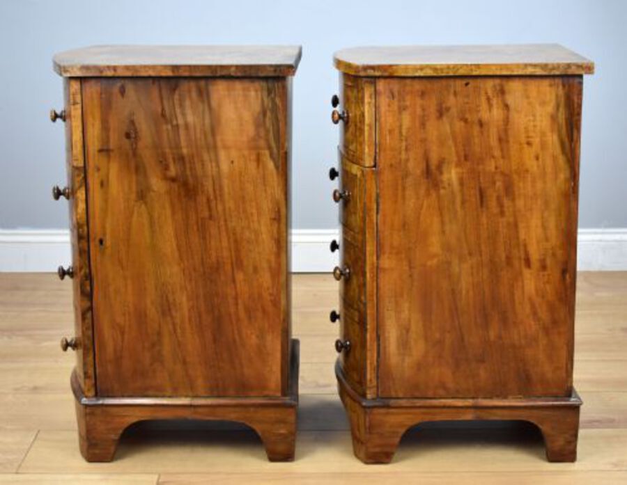 Antique Pair of Victorian Burr Walnut Bow Front Bedside Cabinets