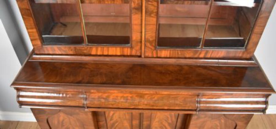 Antique Early Victorian Flame Mahogany Bookcase