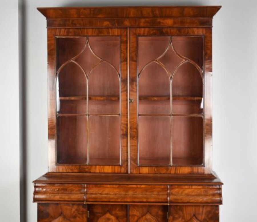 Antique Early Victorian Flame Mahogany Bookcase