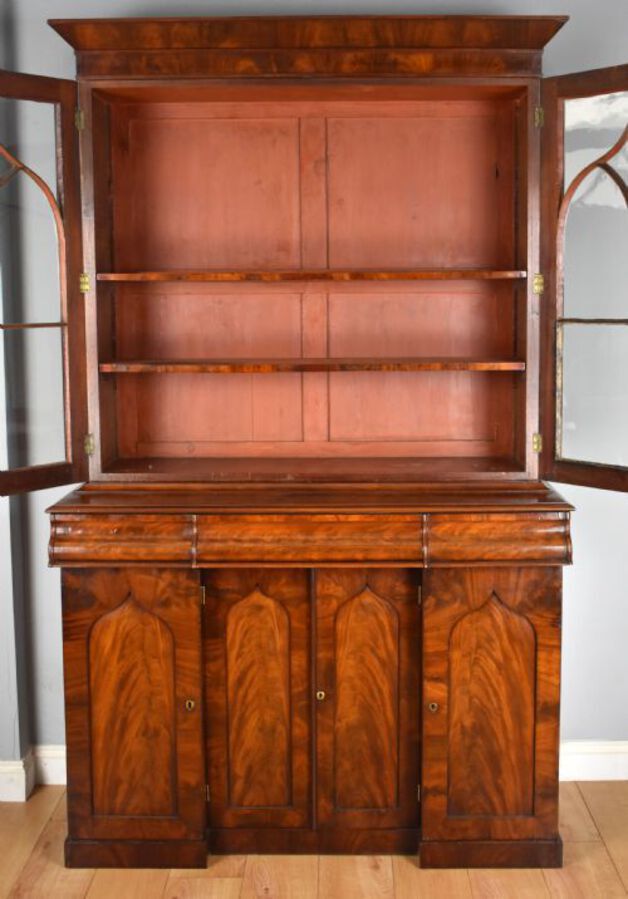 Antique Early Victorian Flame Mahogany Bookcase