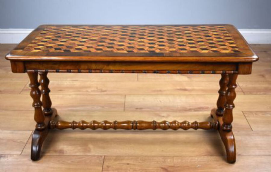 Antique Victorian Walnut and Parquetry Coffee Table