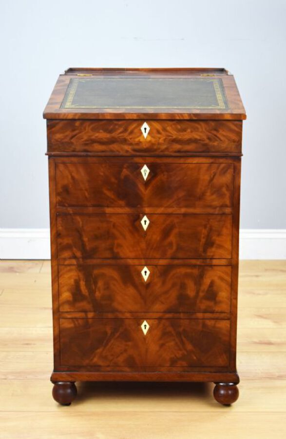 Antique Regency Flame Mahogany Davenport by Wilkinson