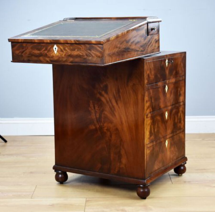 Antique Regency Flame Mahogany Davenport by Wilkinson