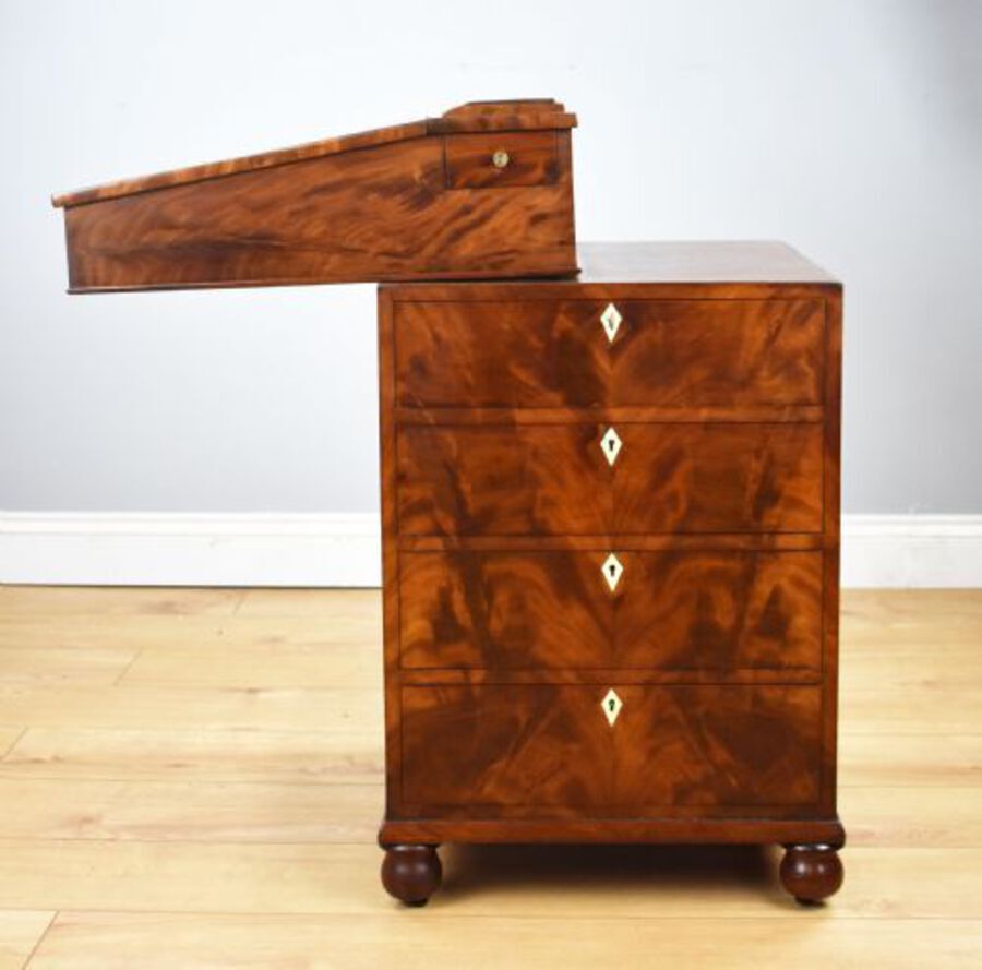 Antique Regency Flame Mahogany Davenport by Wilkinson