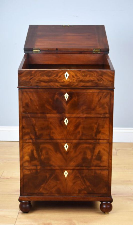 Antique Regency Flame Mahogany Davenport by Wilkinson