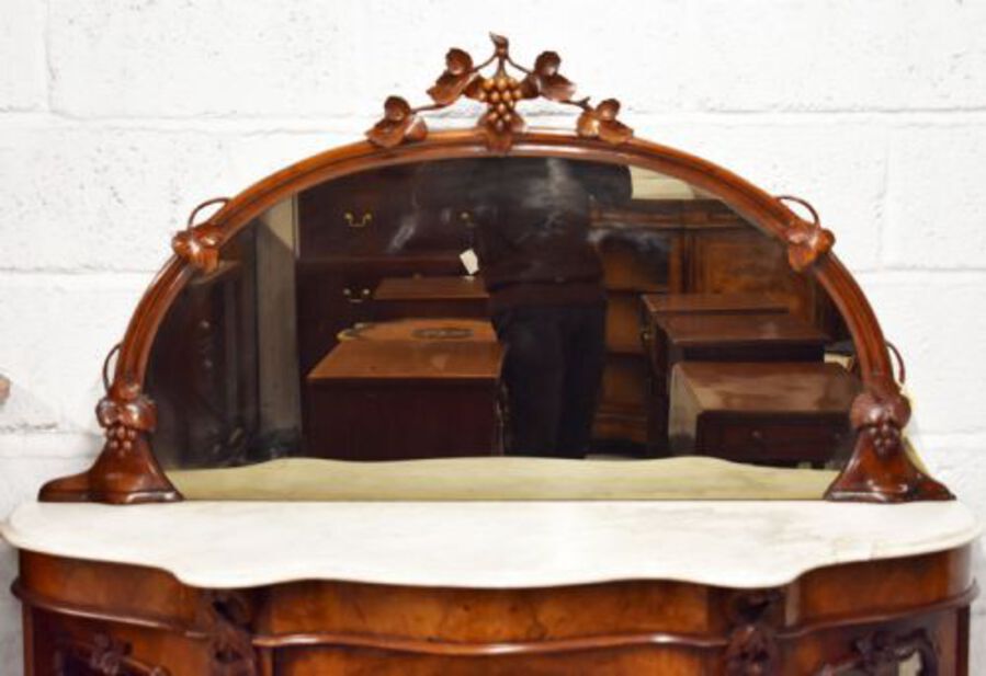 Antique Victorian Burr Walnut Serpentine Credenza