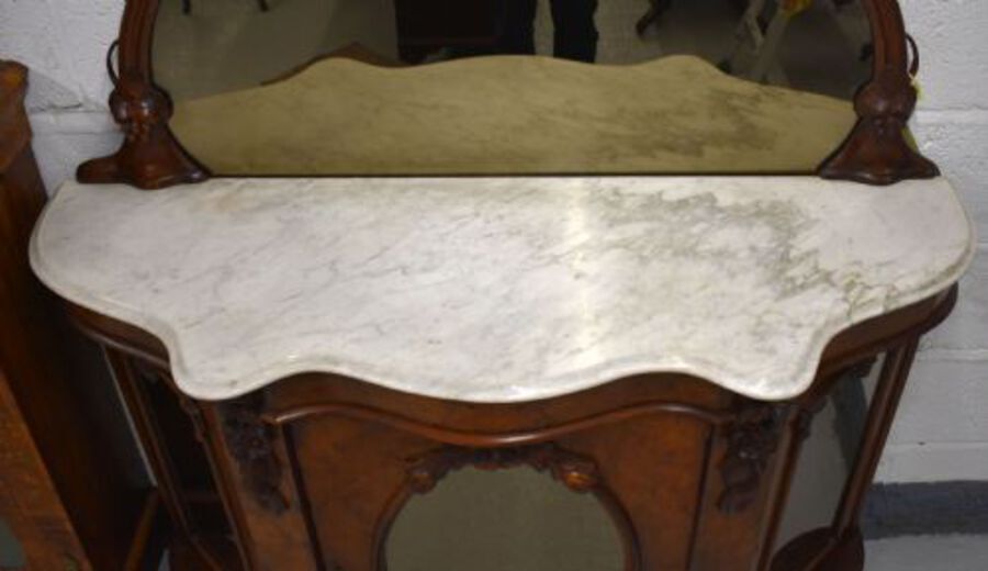 Antique Victorian Burr Walnut Serpentine Credenza