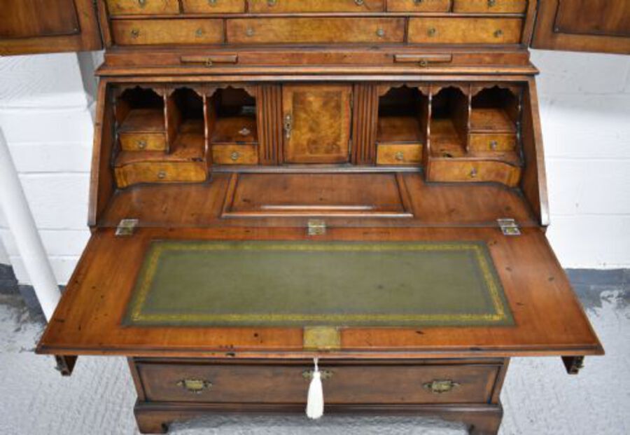 Antique 19th Century Burr Walnut Bureau Bookcase