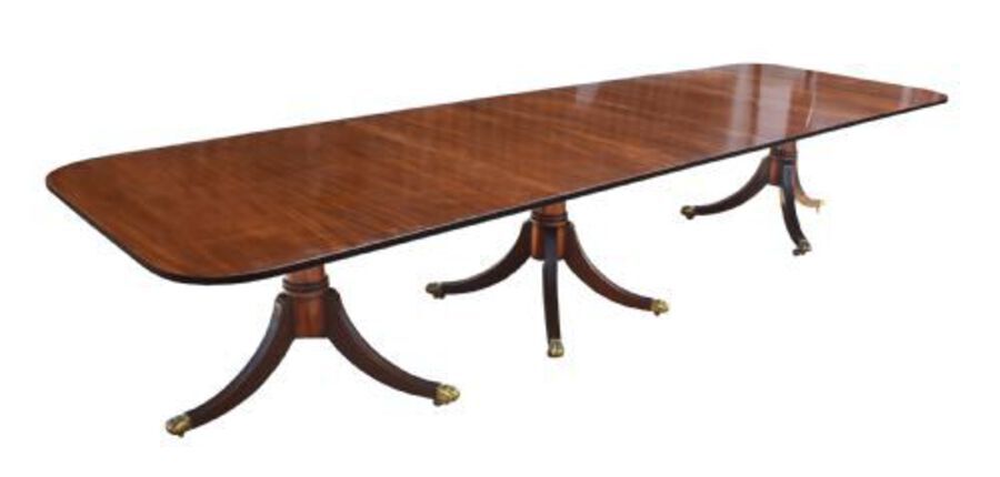 Large Regency Style Mahogany Pedestal Dining Table 