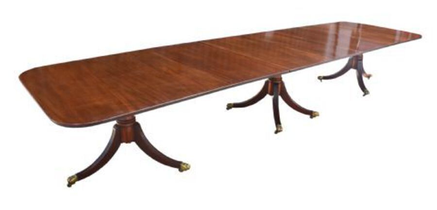 Antique Large Regency Style Mahogany Pedestal Dining Table 