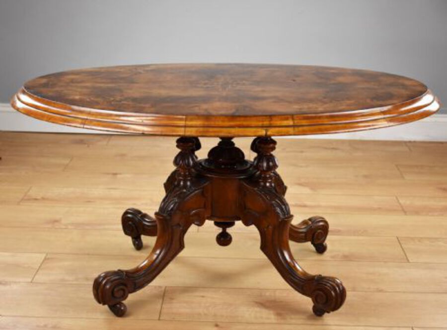 Antique Victorian Burr Walnut Inlaid Coffee Table