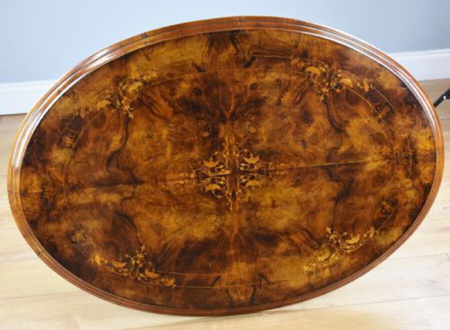 Antique Victorian Burr Walnut Inlaid Coffee Table