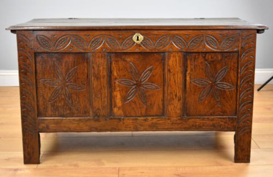 Antique Georgian Carved Oak Coffer