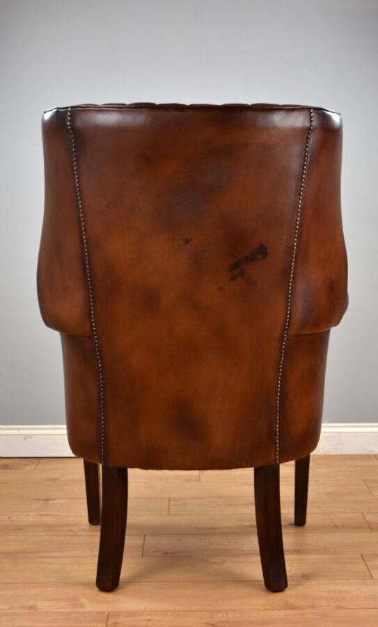 Antique Antique Hand Dyed Leather Barrel Back Armchair