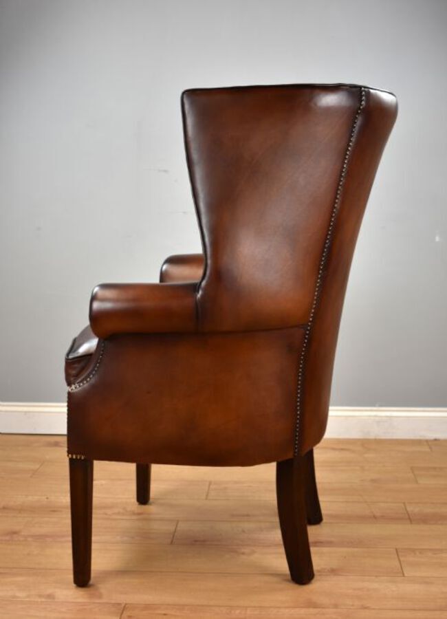 Antique Antique Hand Dyed Leather Barrel Back Armchair