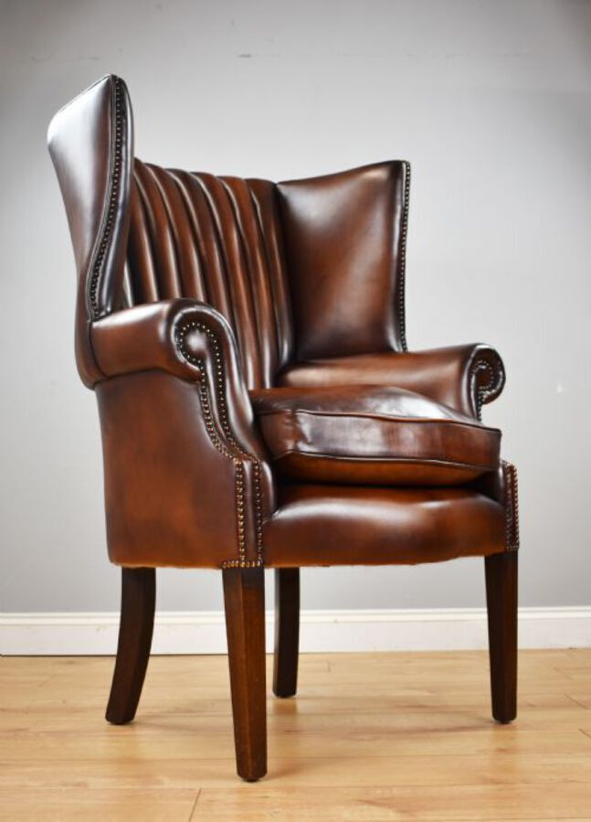 Antique Antique Hand Dyed Leather Barrel Back Armchair