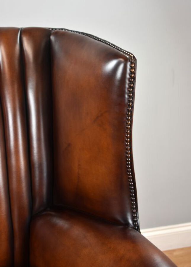 Antique Antique Hand Dyed Leather Barrel Back Armchair