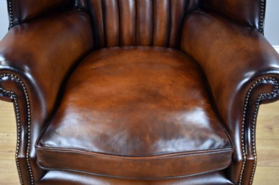 Antique Antique Hand Dyed Leather Barrel Back Armchair