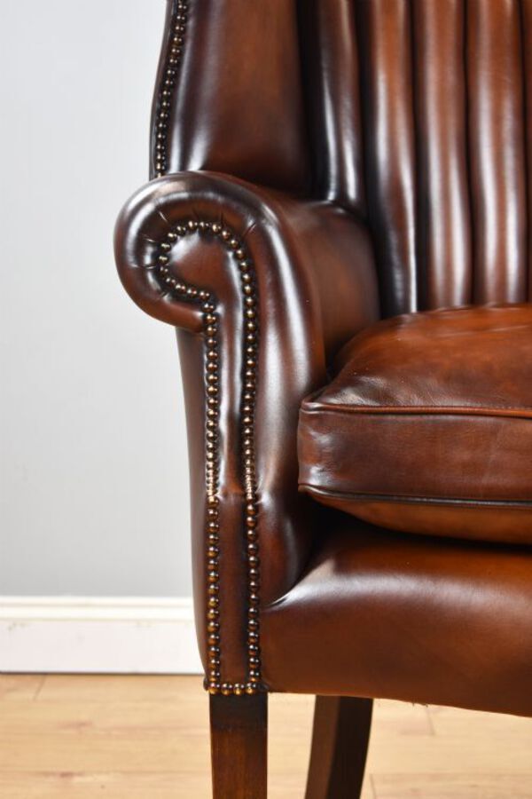 Antique Antique Hand Dyed Leather Barrel Back Armchair