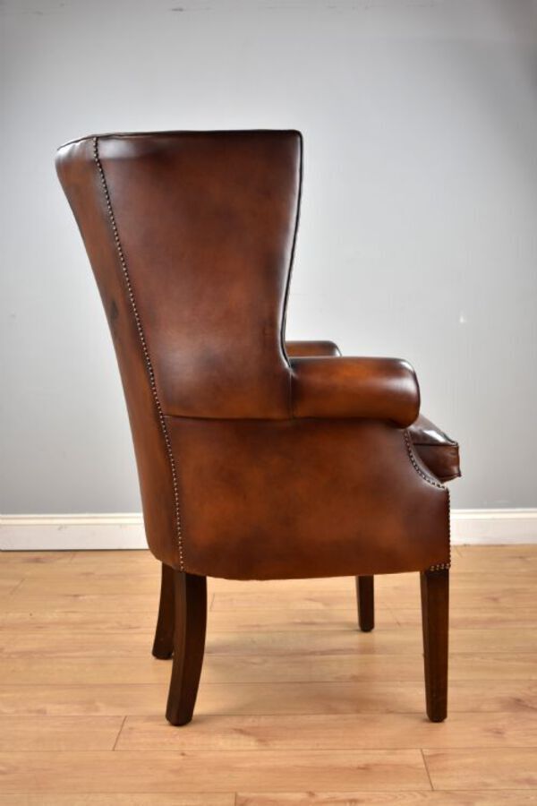 Antique Antique Hand Dyed Leather Barrel Back Armchair
