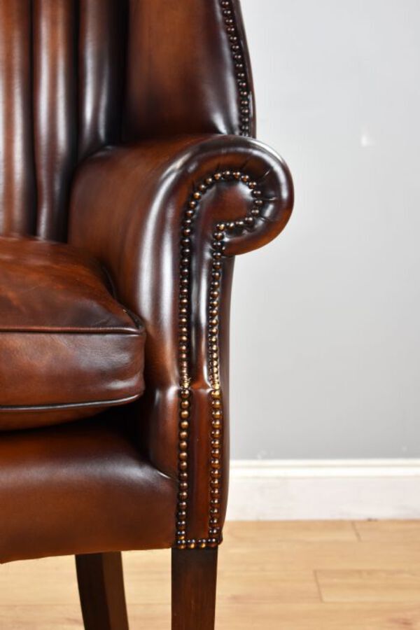 Antique Antique Hand Dyed Leather Barrel Back Armchair