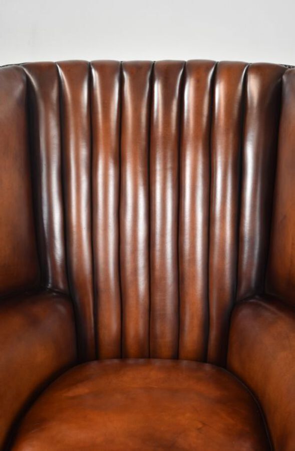 Antique Antique Hand Dyed Leather Barrel Back Armchair