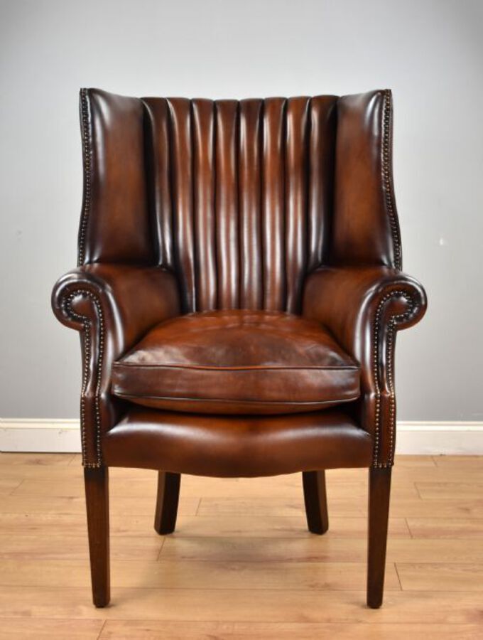 Antique Antique Hand Dyed Leather Barrel Back Armchair