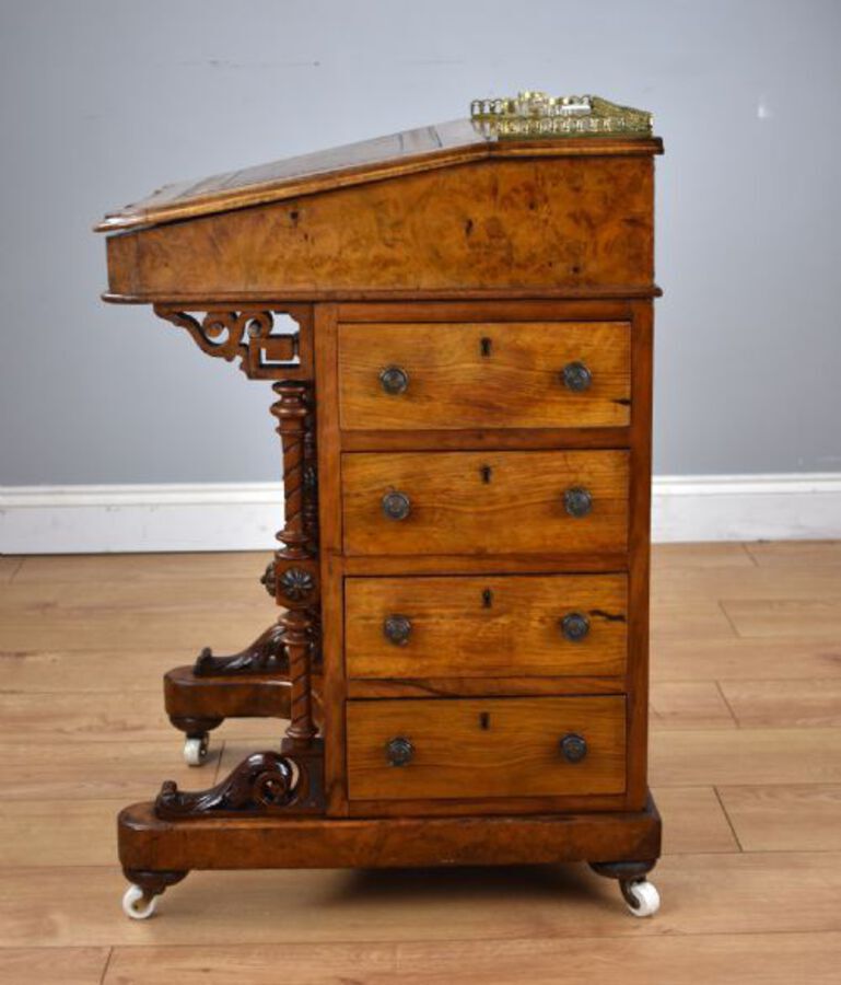 Antique Victorian Inlaid Burr Walnut Davenport