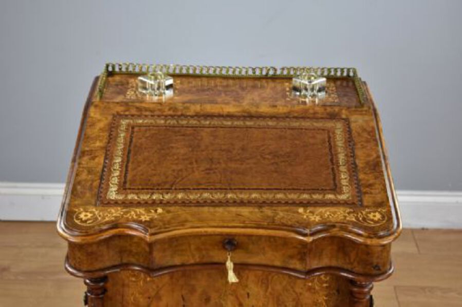 Antique Victorian Inlaid Burr Walnut Davenport